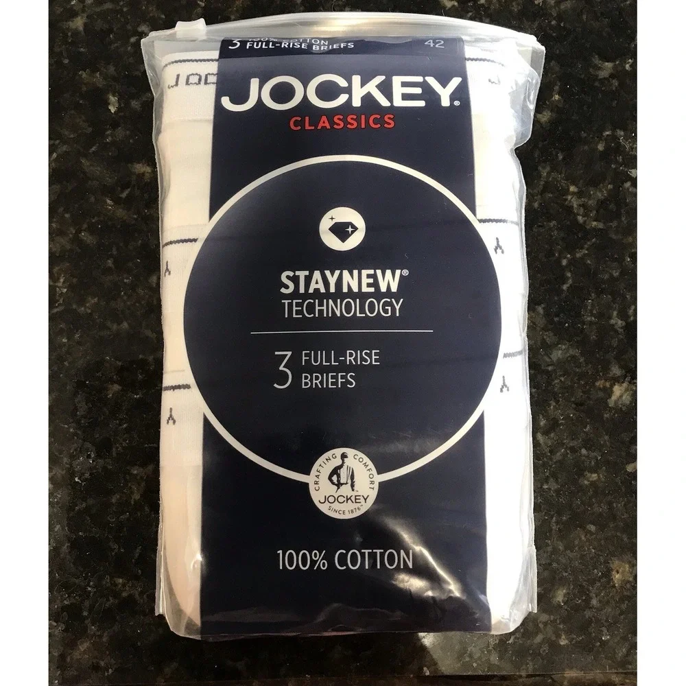NEW 3 Pair Jockey Men's Classic Full Rise Briefs Underwear Size‎ 42 White Cotton